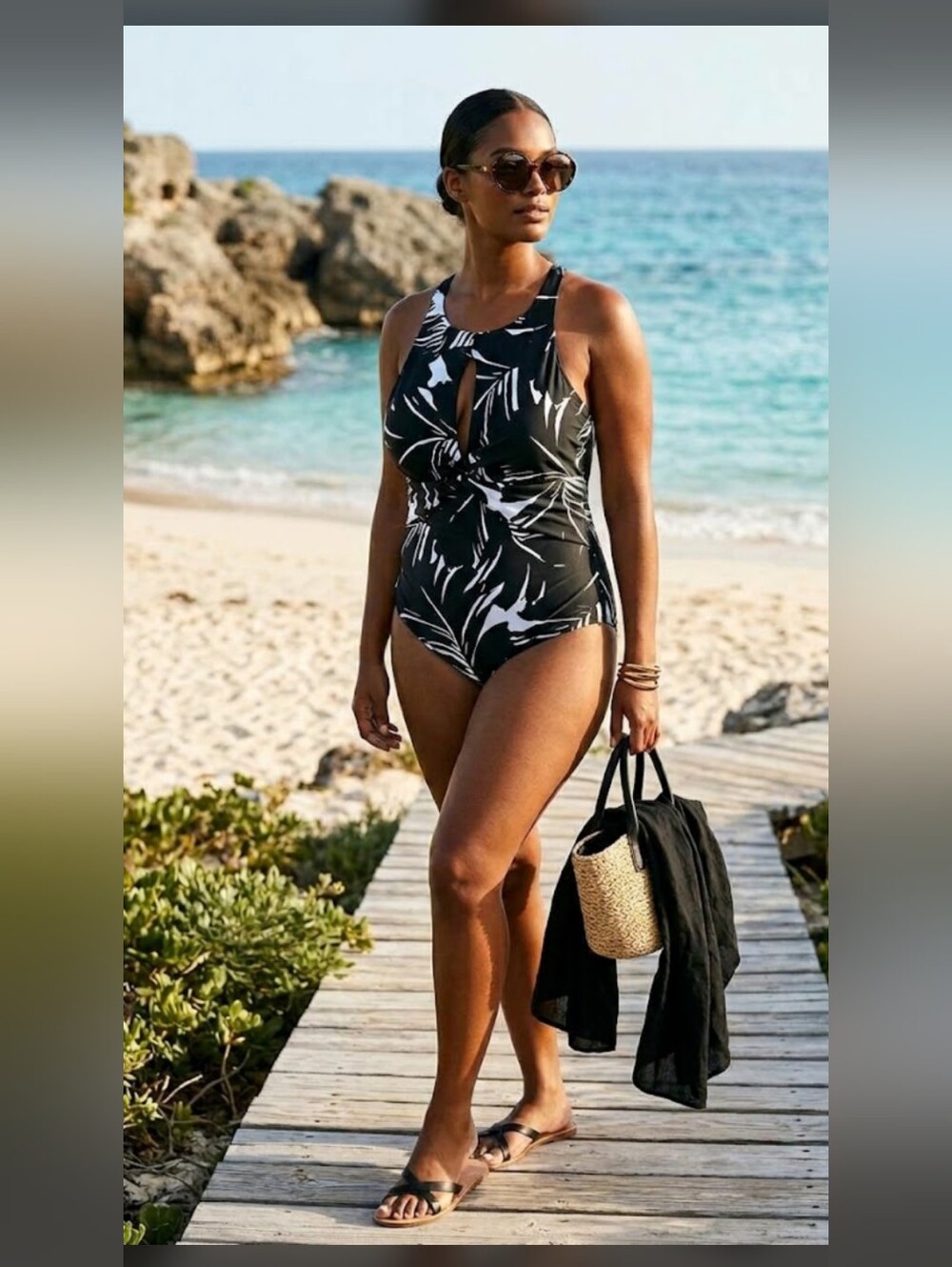 NWT Swimsuits For All Palm Leaf High Neck One Piece Swimsuit Size 20